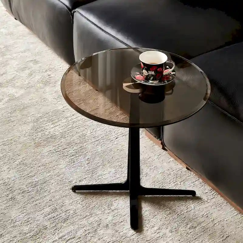 End Table Glass Top Side/End Drink Table - Tall Modern Round Accent Metal Nightstand Furniture