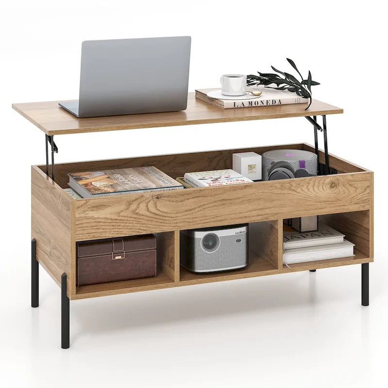 Table basse relevable avec compartiment de rangement et 3 niches ouvertes