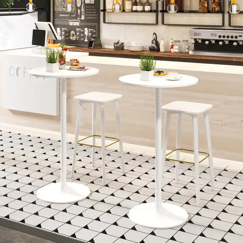 Table haute ronde avec hauteur réglable et base en métal, style moderne