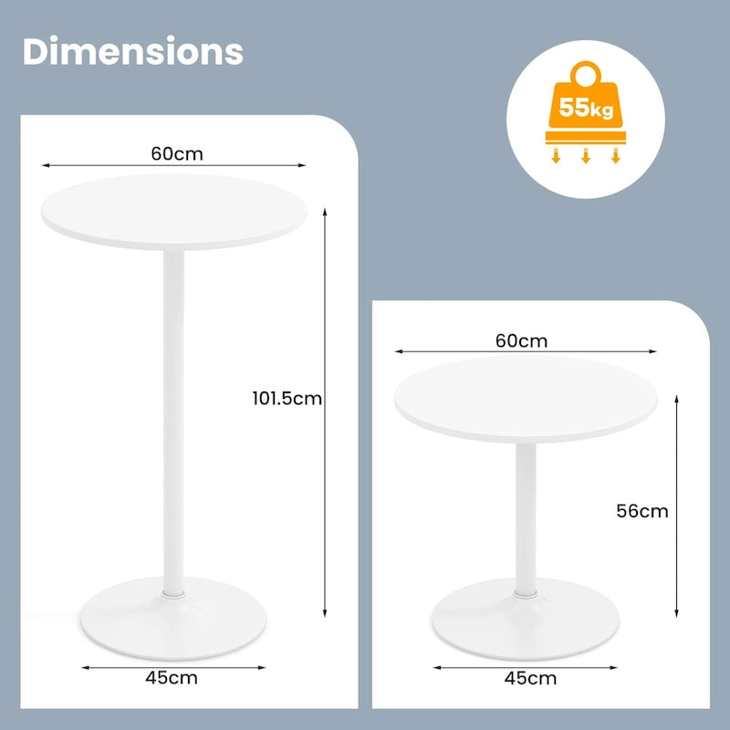 Table haute ronde avec hauteur réglable et base en métal, style moderne