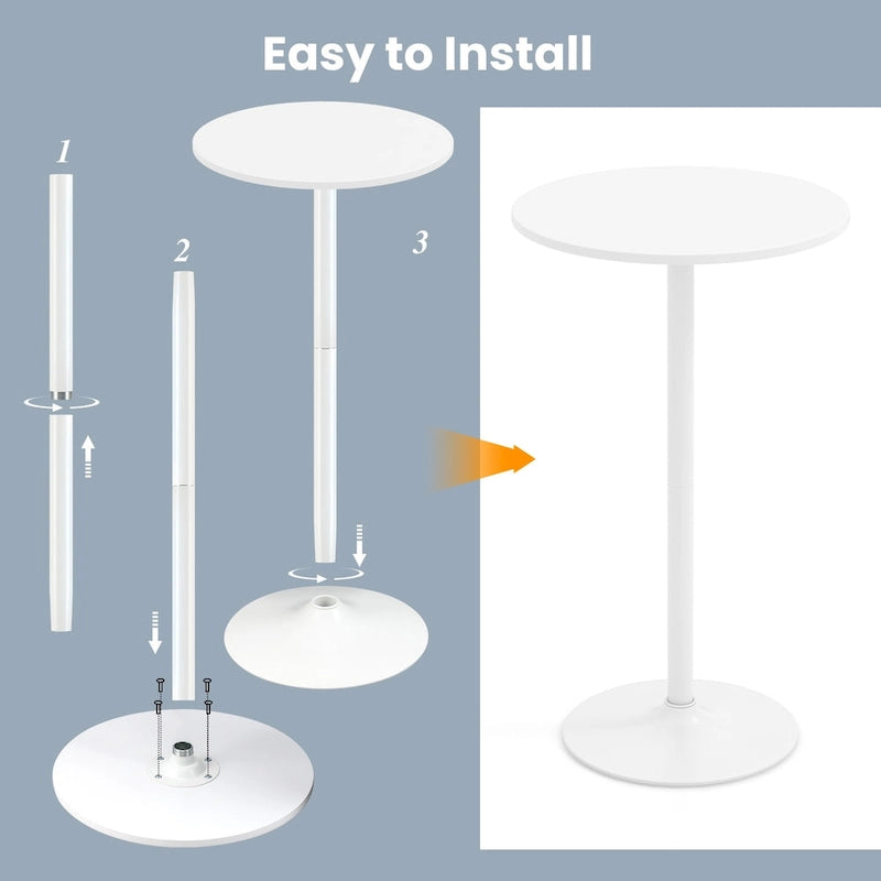 Table haute ronde avec hauteur réglable et base en métal, style moderne