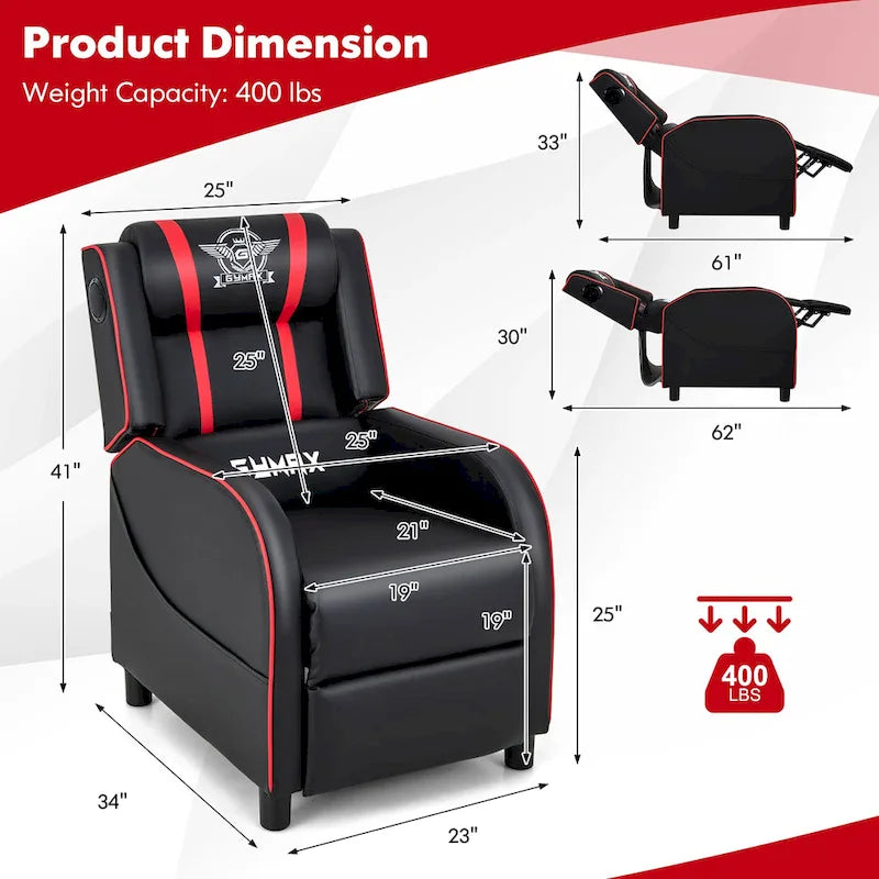 Fauteuil inclinable de gaming avec massage, canapé relax une place en similicuir