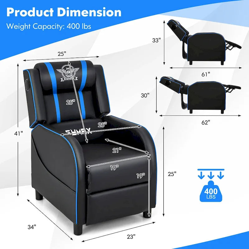 Fauteuil inclinable de gaming avec massage, canapé relax une place en similicuir