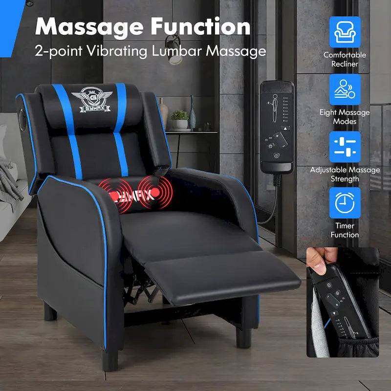 Fauteuil inclinable de gaming avec massage, canapé relax une place en similicuir