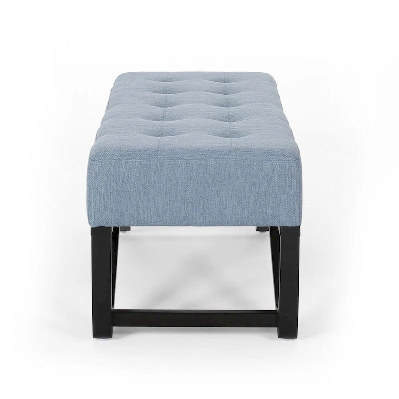 Banc ottoman, tissu bleu clair capitonné, noir, 119 cm
