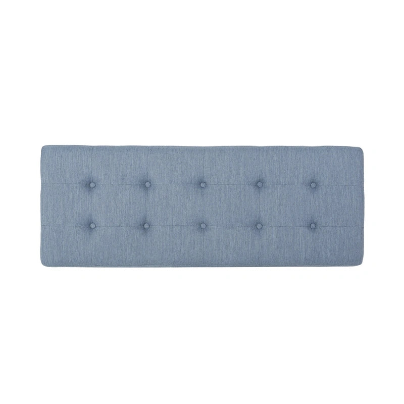 Banc ottoman, tissu bleu clair capitonné, noir, 119 cm