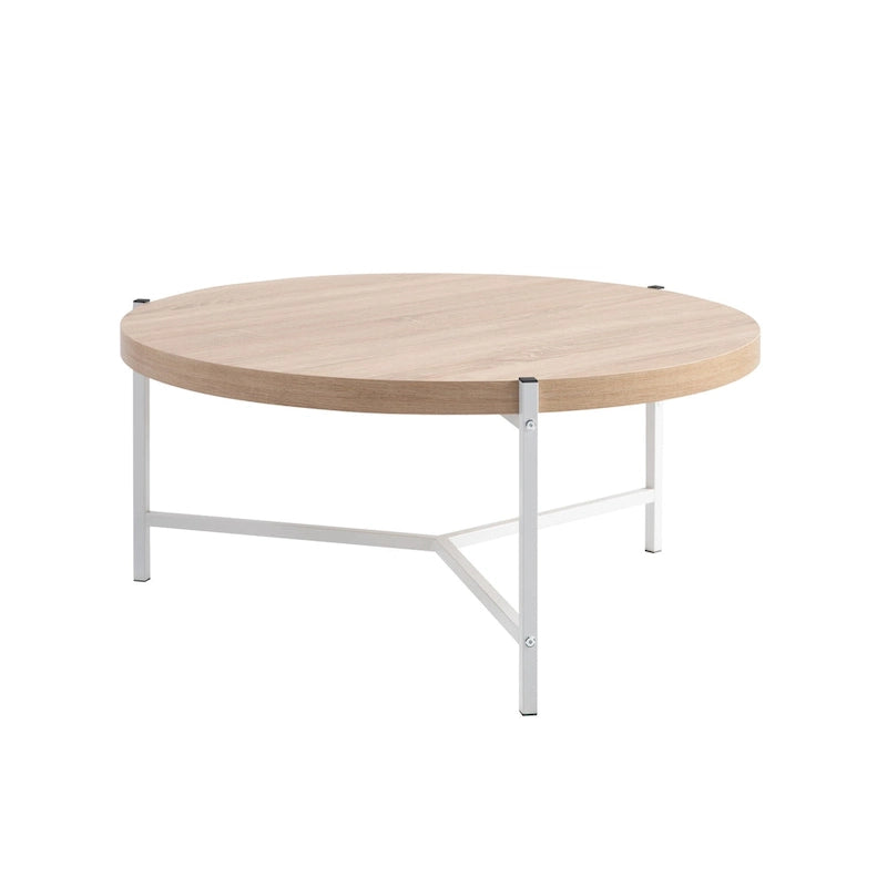 36.5 Modern Round Coffee Table with Wooden Top and Sleek Stainless-Steel Base for Living Room - 36.5L x 36.5W x 16.5H