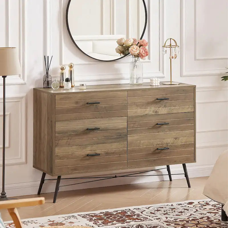 Rustic Style 47.24 Dresser TV Stand with 6 Deep Storage Drawers for Living Room