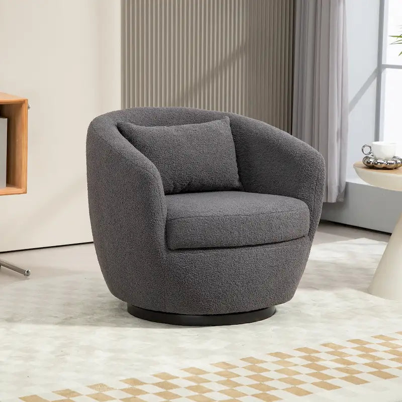 Grey 37.2 Swivel Barrel Chair with Storage