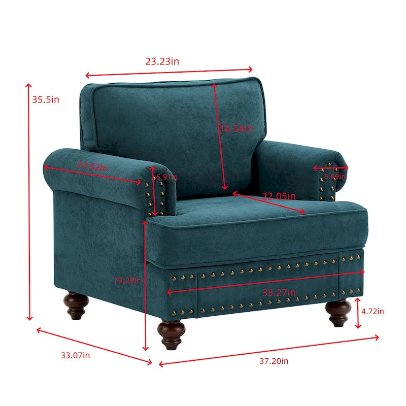 Fauteuil canapé moderne avec garniture cloutée – 33.07 x 37.20 x 35.43