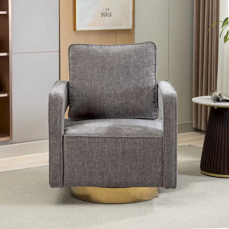 Fauteuil à dossier ouvert pivotant en tissu avec coussin