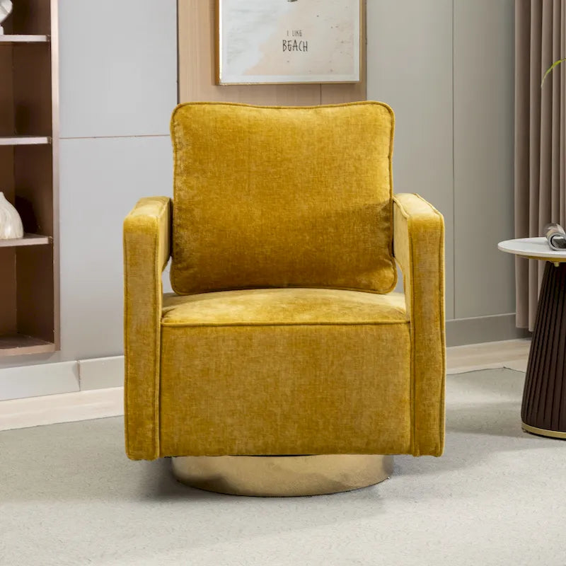 Fauteuil à dossier ouvert pivotant en tissu avec coussin