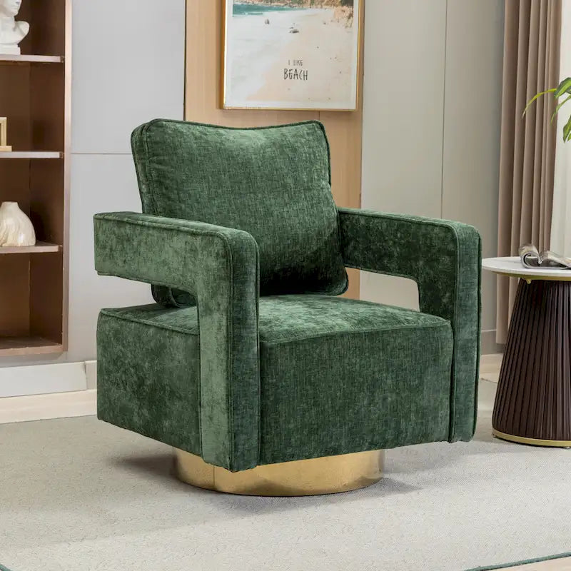 Modern Upholstered Swivel Open-Back Barrel Chair With Pillow