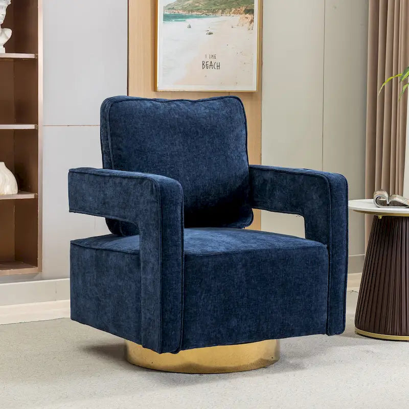 Fauteuil à dossier ouvert pivotant en tissu avec coussin