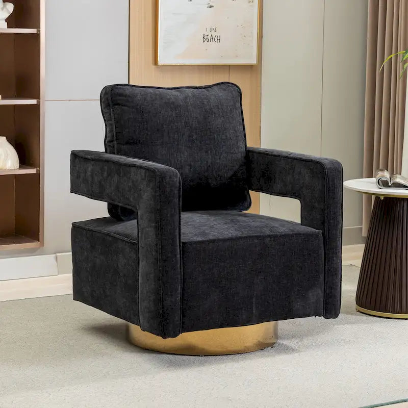 Fauteuil à dossier ouvert pivotant en tissu avec coussin
