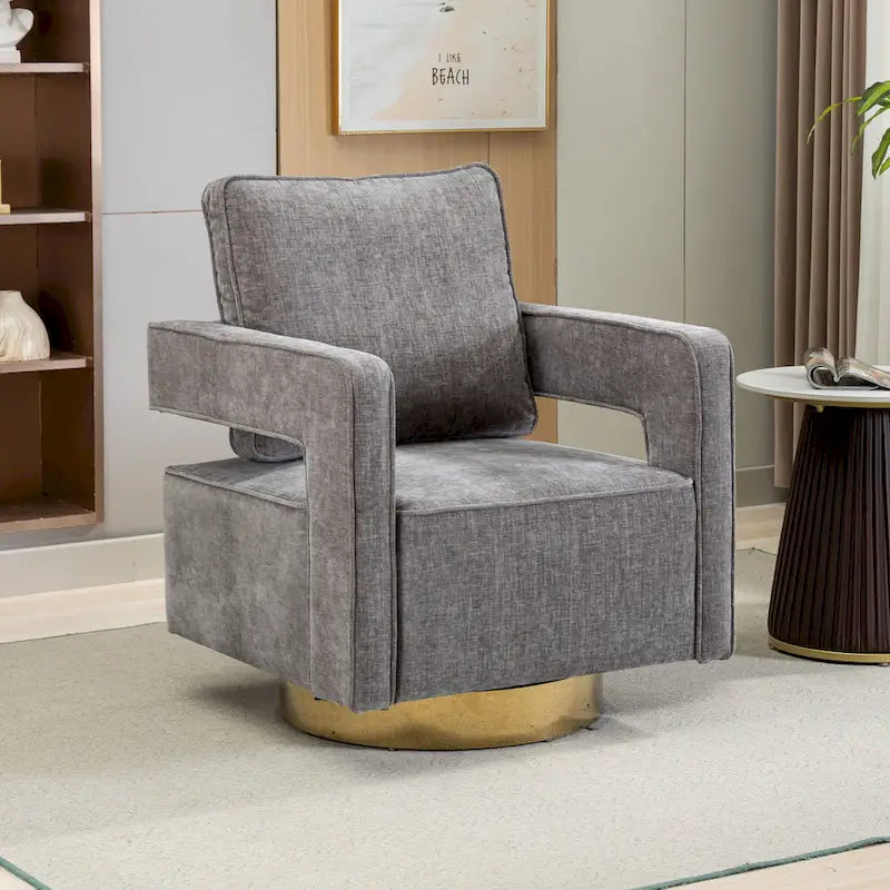 Fauteuil à dossier ouvert pivotant en tissu avec coussin