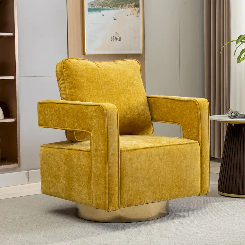 Fauteuil à dossier ouvert pivotant en tissu avec coussin