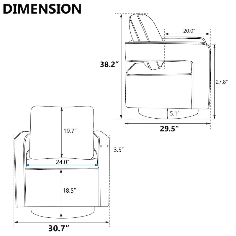 Fauteuil à dossier ouvert pivotant en tissu avec coussin