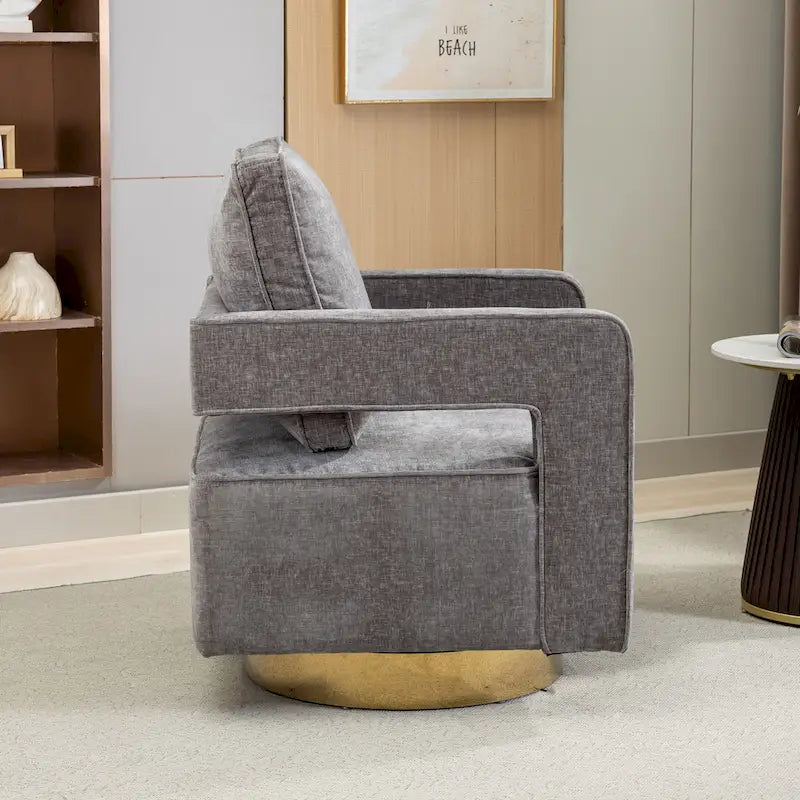 Fauteuil à dossier ouvert pivotant en tissu avec coussin