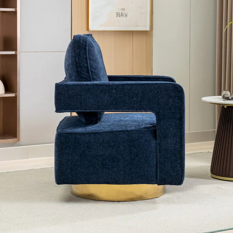 Fauteuil à dossier ouvert pivotant en tissu avec coussin