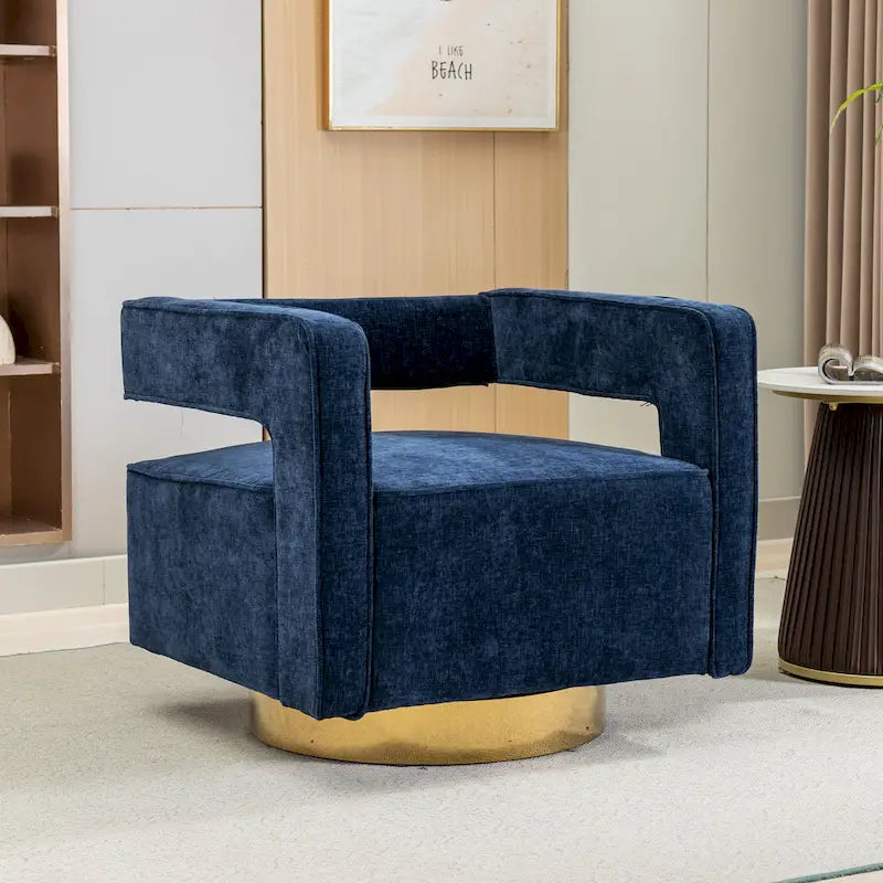 Fauteuil à dossier ouvert pivotant en tissu avec coussin