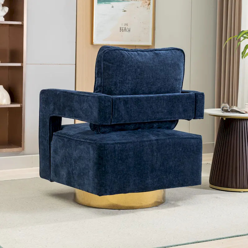 Fauteuil à dossier ouvert pivotant en tissu avec coussin