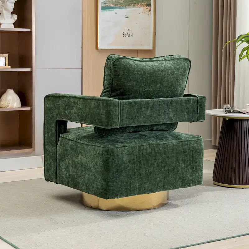 Fauteuil à dossier ouvert pivotant en tissu avec coussin
