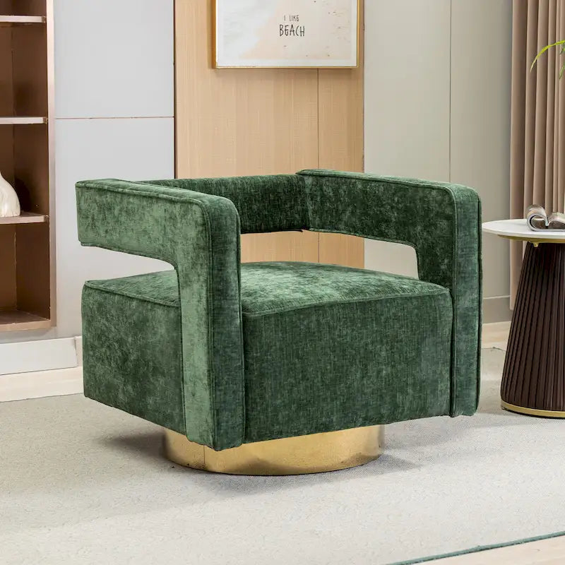 Fauteuil à dossier ouvert pivotant en tissu avec coussin