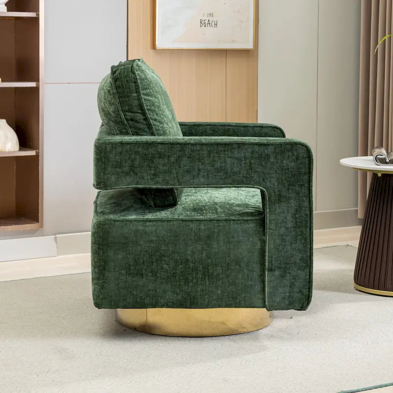 Fauteuil à dossier ouvert pivotant en tissu avec coussin