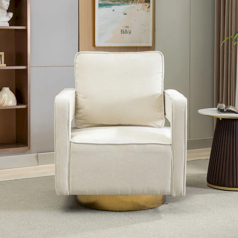 Fauteuil à dossier ouvert pivotant en tissu avec coussin