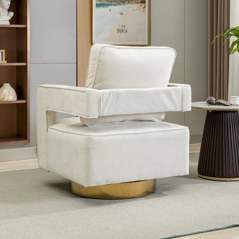 Fauteuil à dossier ouvert pivotant en tissu avec coussin
