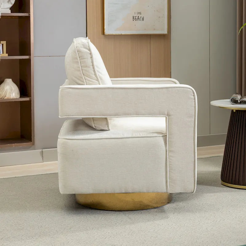 Fauteuil à dossier ouvert pivotant en tissu avec coussin