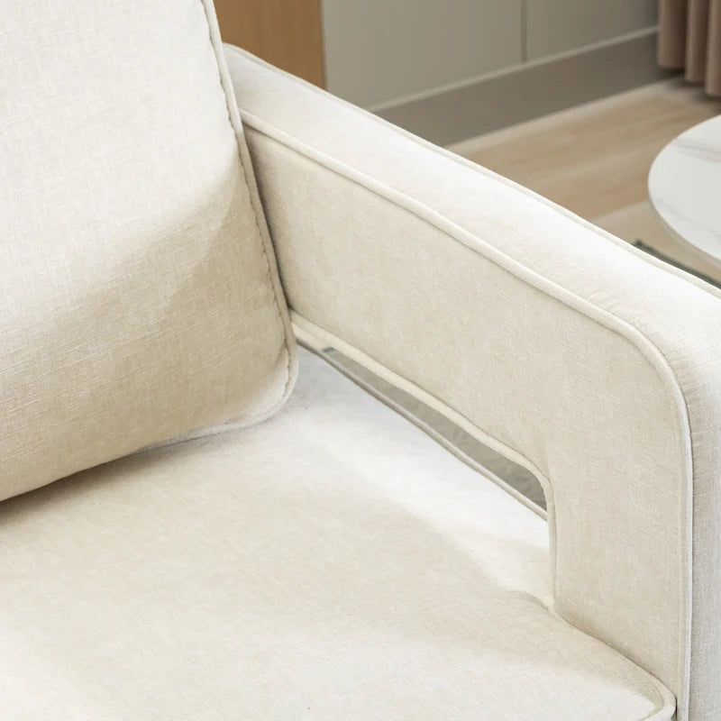 Fauteuil à dossier ouvert pivotant en tissu avec coussin