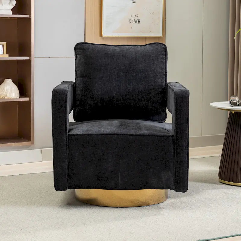 Fauteuil à dossier ouvert pivotant en tissu avec coussin