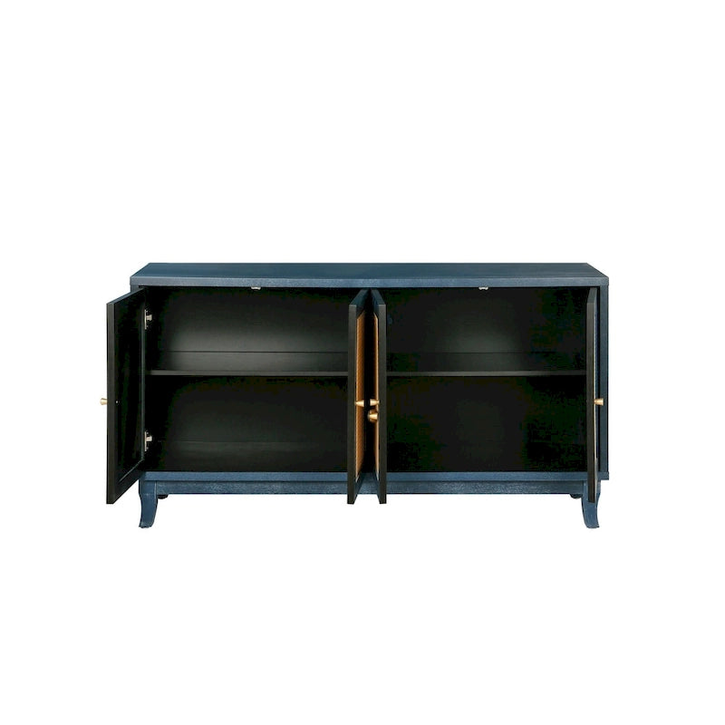 Meuble de rangement d'appoint avec 4 portes en rotin