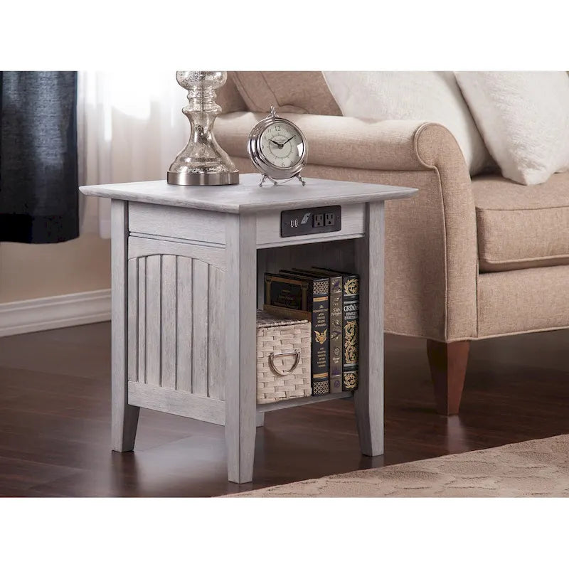 AFI Nantucket End Table with Built-in Charger in Driftwood