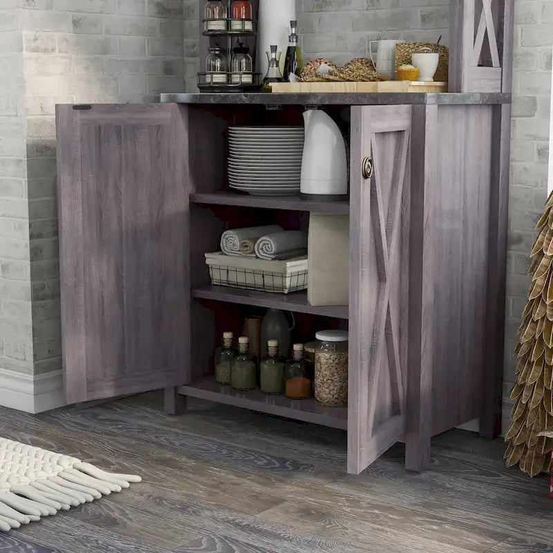 Meuble à micro-ondes à plusieurs niveaux en bois, style ferme