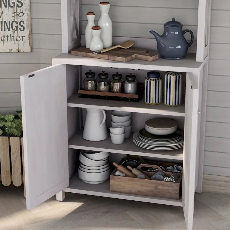 Meuble à micro-ondes à plusieurs niveaux en bois, style ferme