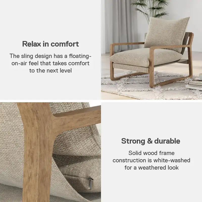 Chaise longue de style côtier — fauteuil bas rembourré doté d'une structure en bois massif et d'une base pivotante.