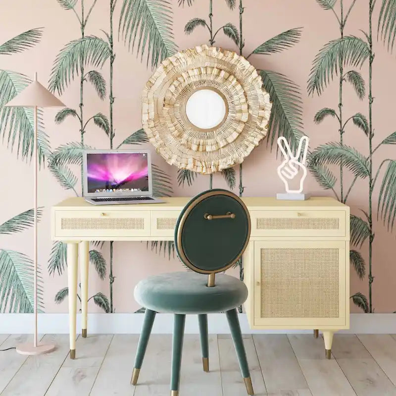 Bureau 3 tiroirs en bois et cannage