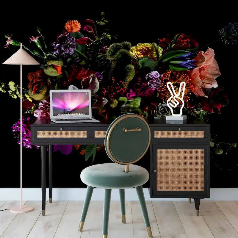 Bureau 3 tiroirs en bois et cannage