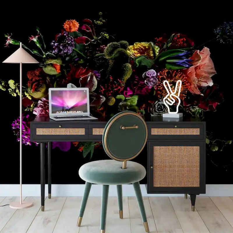 Bureau 3 tiroirs en bois et cannage