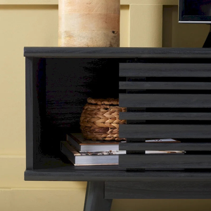 Meuble TV avec rangement couleur noyer, 59 po - 59 l x 15 P x 19 H - 59 l x 15 P x 19 H