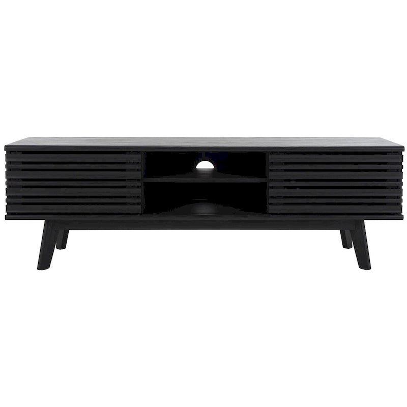 Meuble TV avec rangement couleur noyer, 59 po - 59 l x 15 P x 19 H - 59 l x 15 P x 19 H