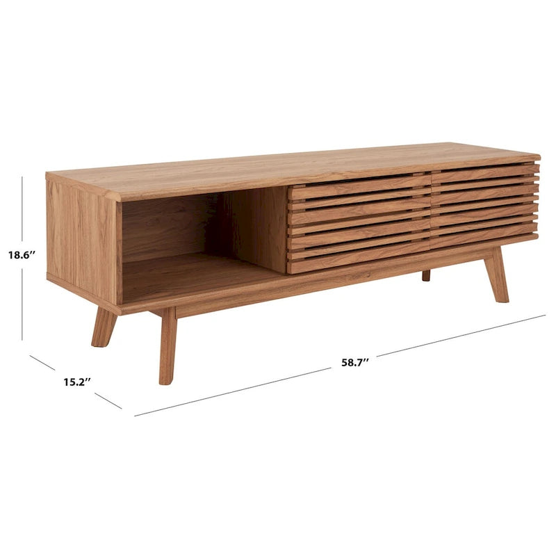 Meuble TV avec rangement couleur noyer, 59 po - 59 l x 15 P x 19 H - 59 l x 15 P x 19 H