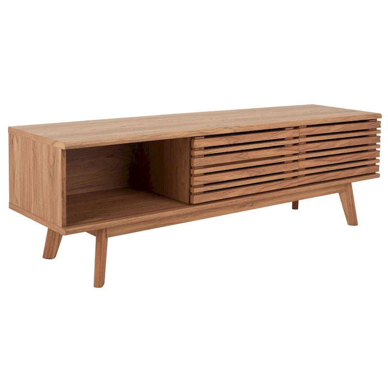 Meuble TV avec rangement couleur noyer, 59 po - 59 l x 15 P x 19 H - 59 l x 15 P x 19 H