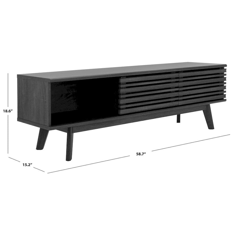 Meuble TV avec rangement couleur noyer, 59 po - 59 l x 15 P x 19 H - 59 l x 15 P x 19 H