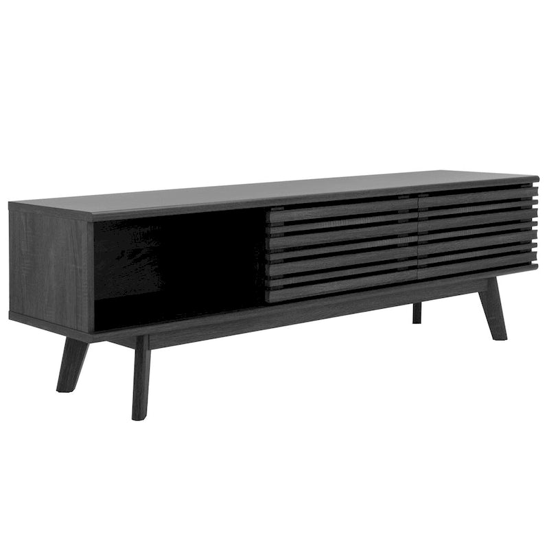 Meuble TV avec rangement couleur noyer, 59 po - 59 l x 15 P x 19 H - 59 l x 15 P x 19 H