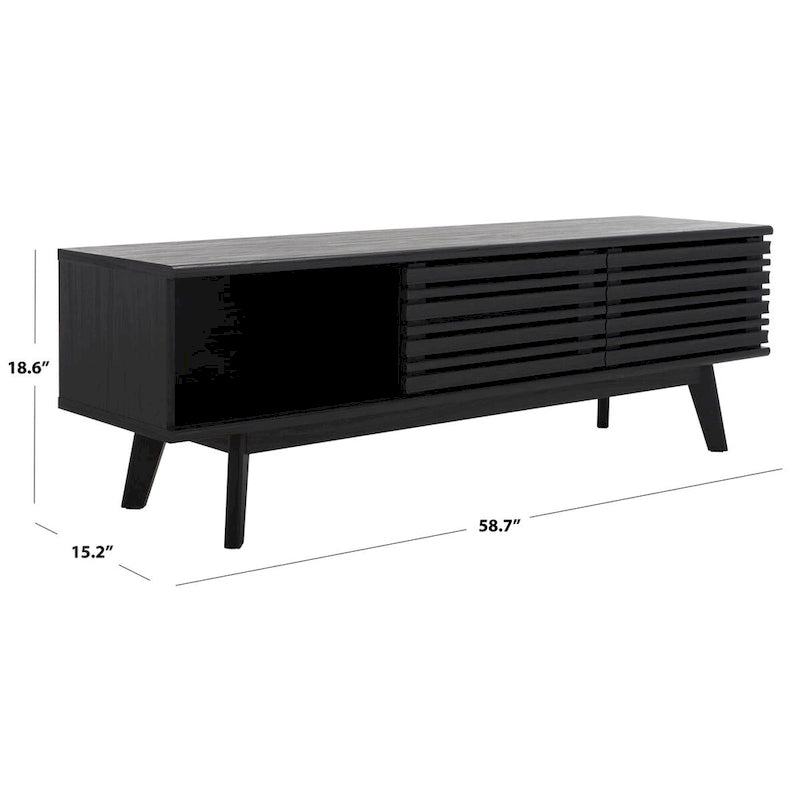 Meuble TV avec rangement couleur noyer, 59 po - 59 l x 15 P x 19 H - 59 l x 15 P x 19 H