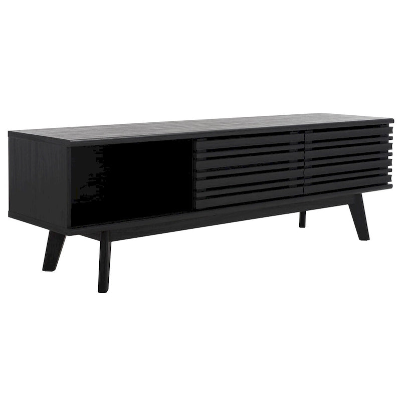 Meuble TV avec rangement couleur noyer, 59 po - 59 l x 15 P x 19 H - 59 l x 15 P x 19 H